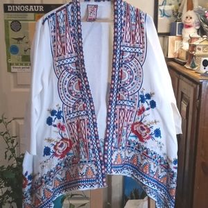 Johnny Was JWLA White Embroidered Cardigan